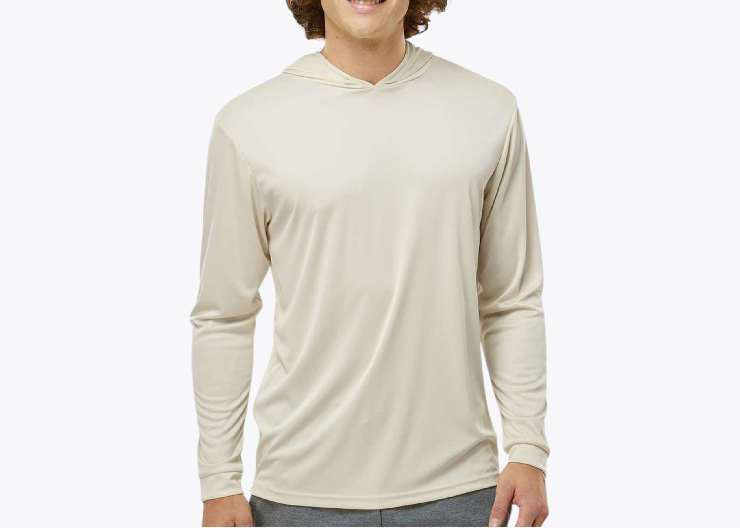 Paragon 220 Bahama Performance Hooded Long Sleeve T-Shirt in Sand (size:medium, view:front)