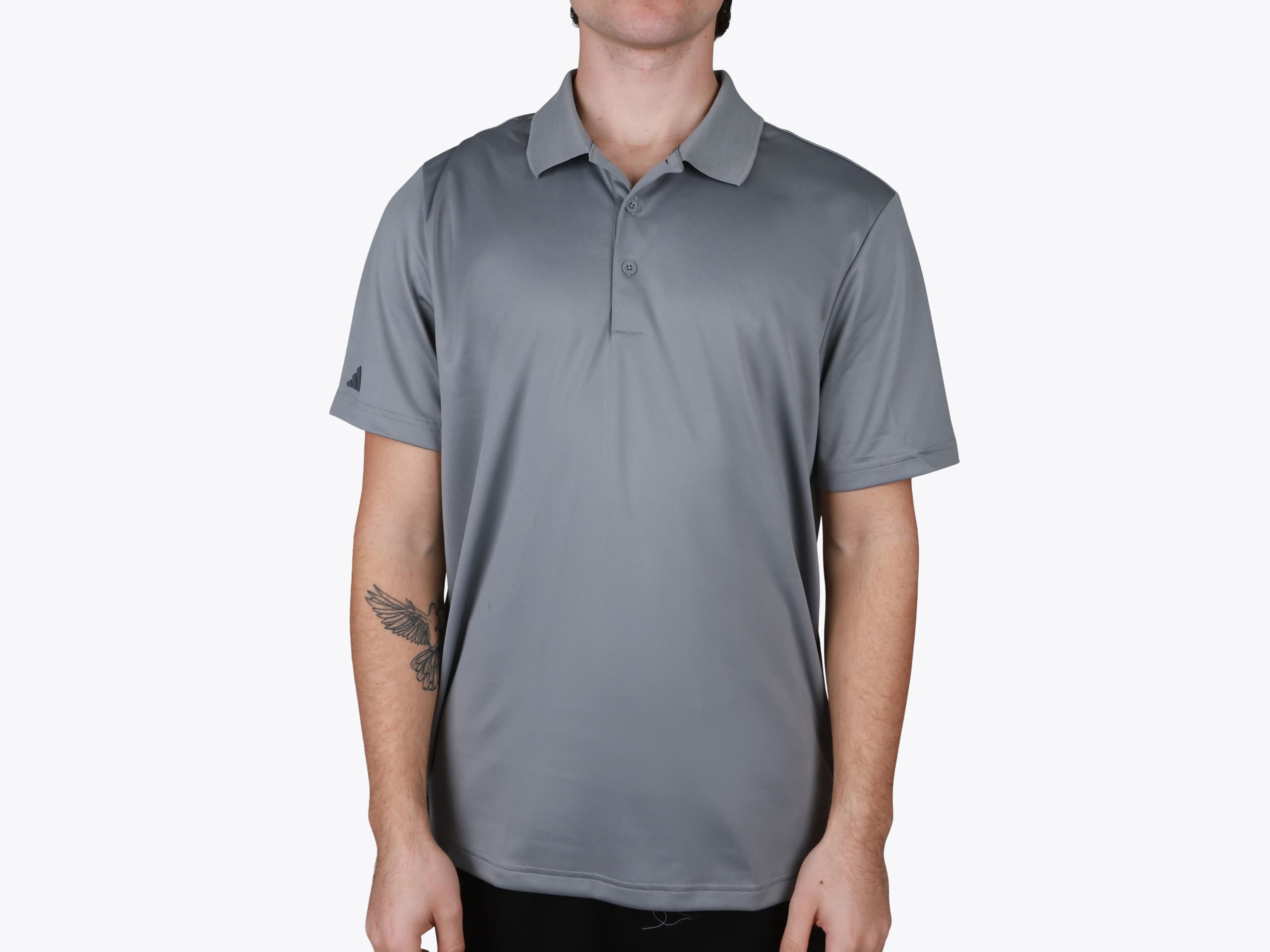 Adidas A230 Performance Polo in Grey Three (model:male, size:medium, view:front)
