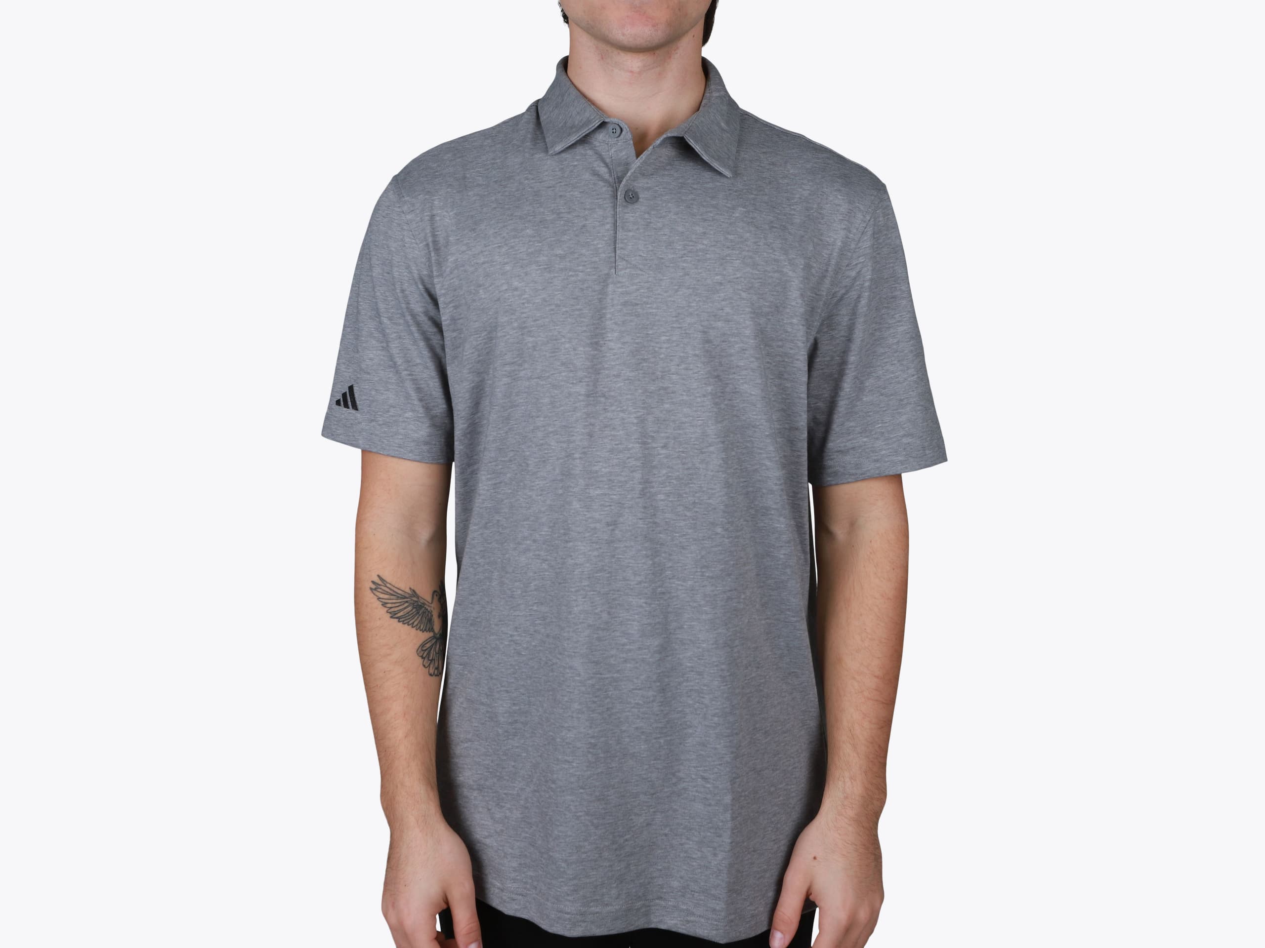 Adidas A590 Blend Polo in Grey Three Melange (model:male, size:medium, view:front)
