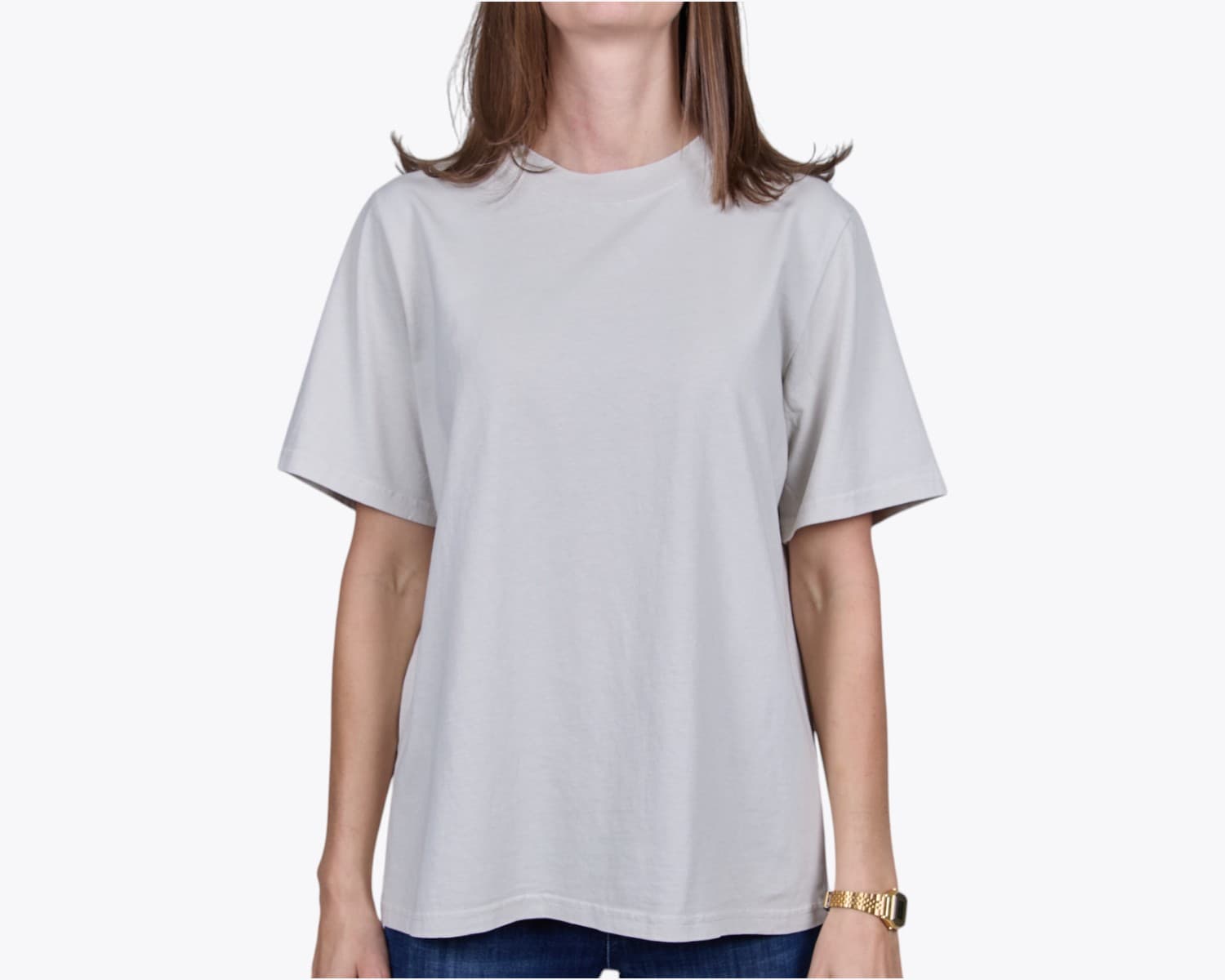 AS Colour 4082 Women's Heavy Faded Tee in Faded Bone (model:female, size:small, view:front)