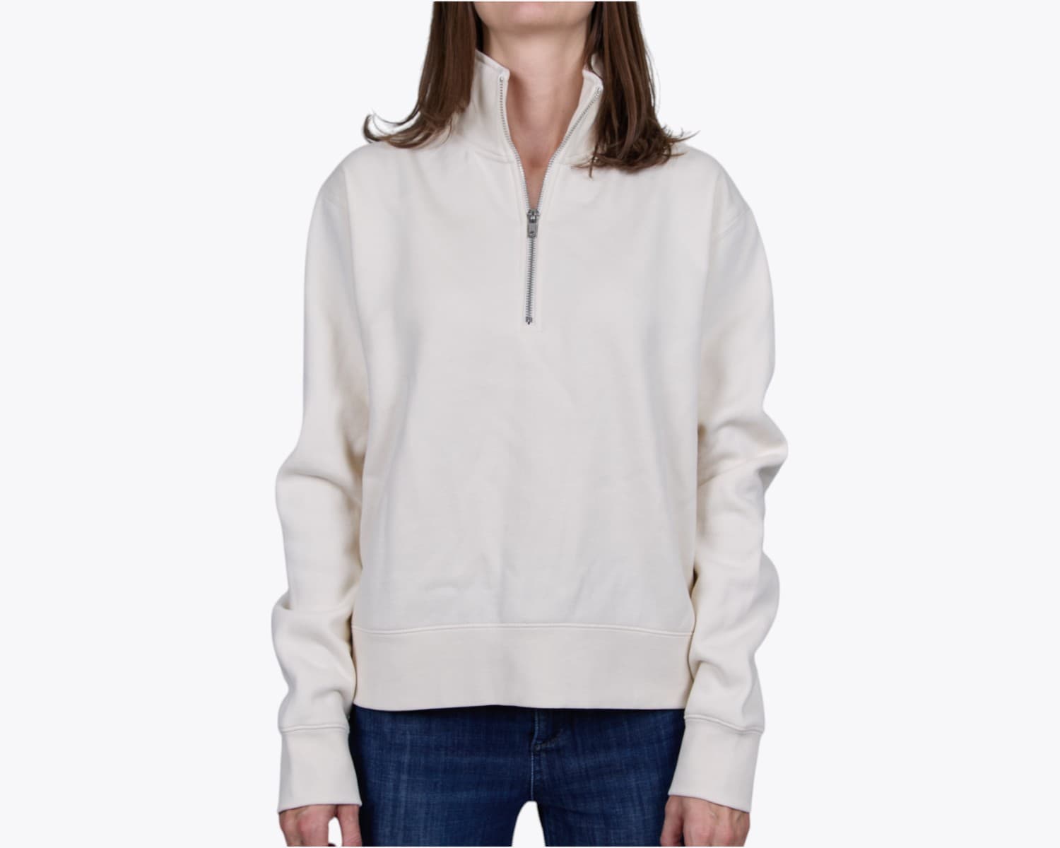 AS Colour 4125 Women's Stencil Half Zip Crew in Ecru (model:female, size:small, view:front)