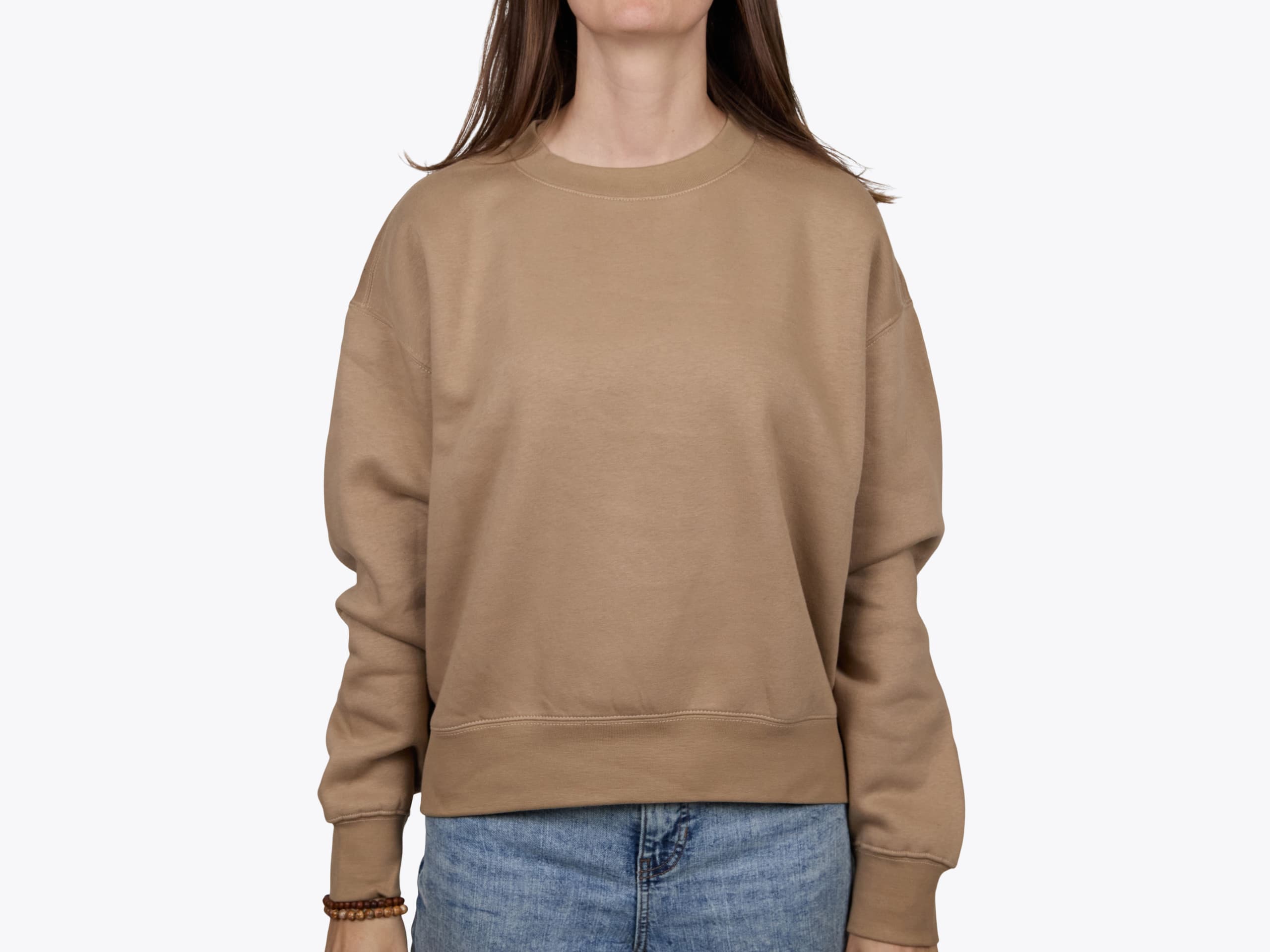 AS Colour 4160 Women's Relax Crew in Sand (model:female, size:small, view:front)