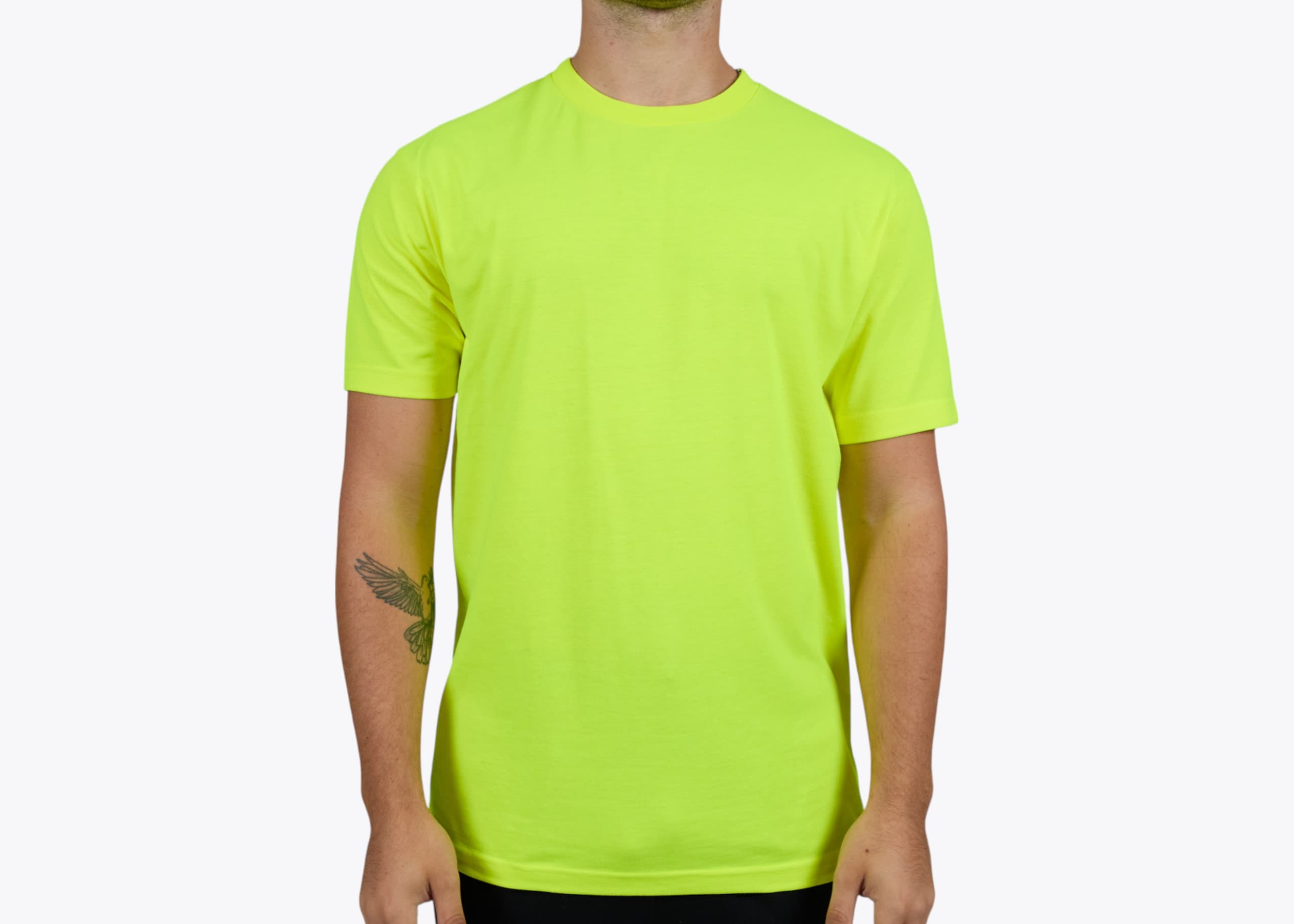 AS Colour 5050F Block Safety Tee in Safety Yellow (model:male, size:medium, view:front)
