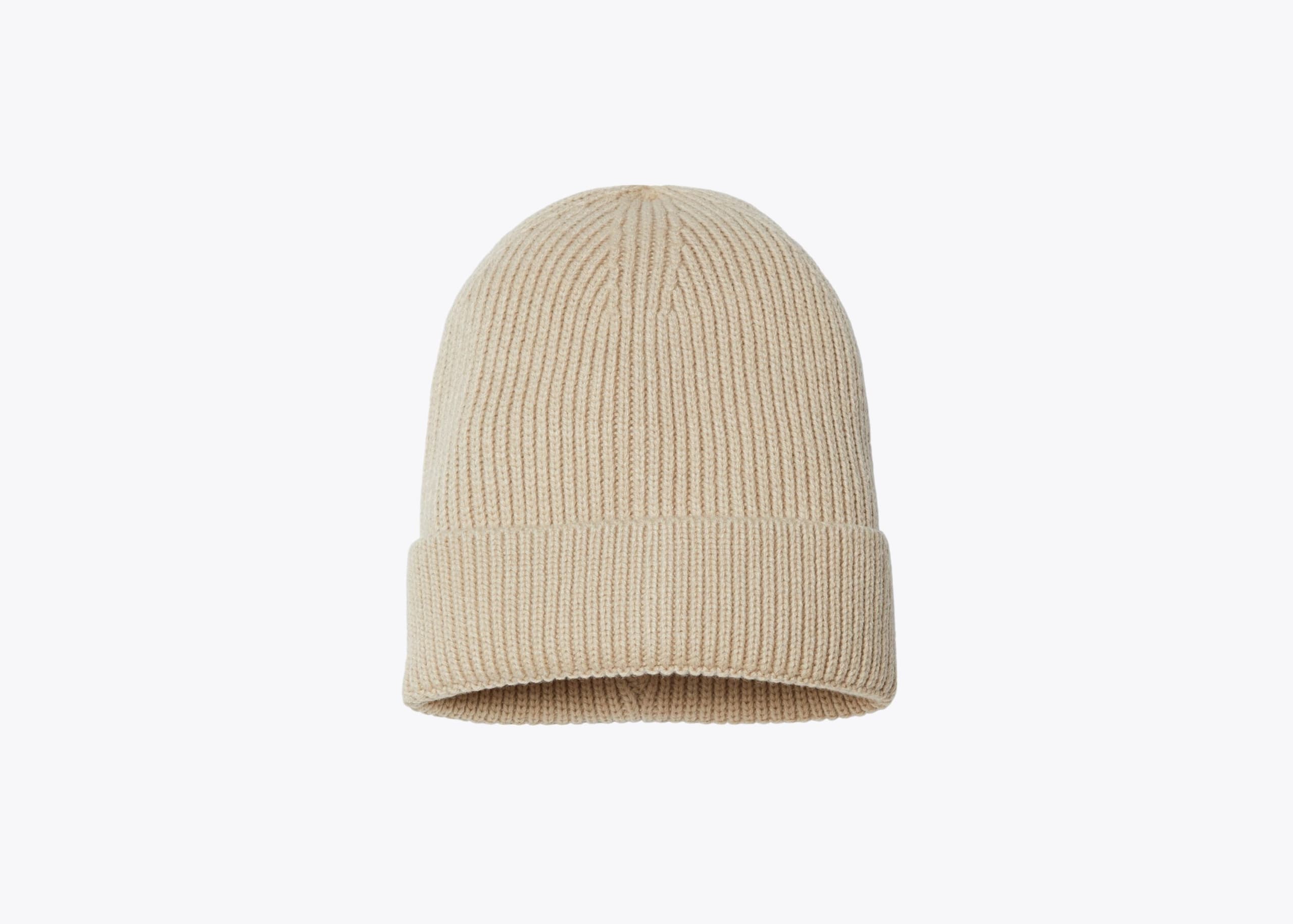 Atlantis Headwear ANDY Sustainable Fine Rib Cuffed Beanie in Light Beige (size:one size fits most, view:front)