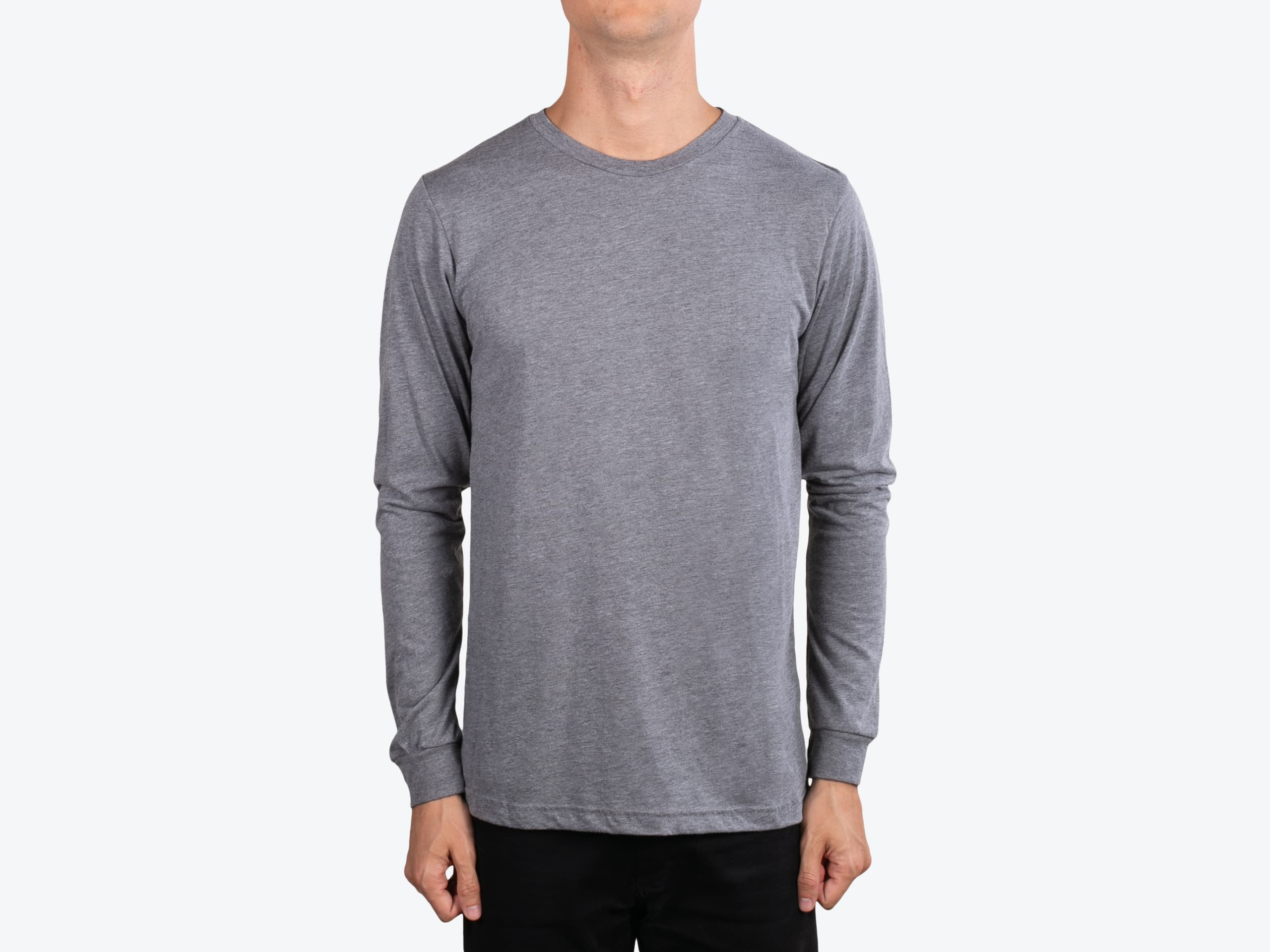 Bella+Canvas 3513 Unisex Triblend Long Sleeve Jersey Tee in Grey Triblend (model:male, size:medium, view:front)