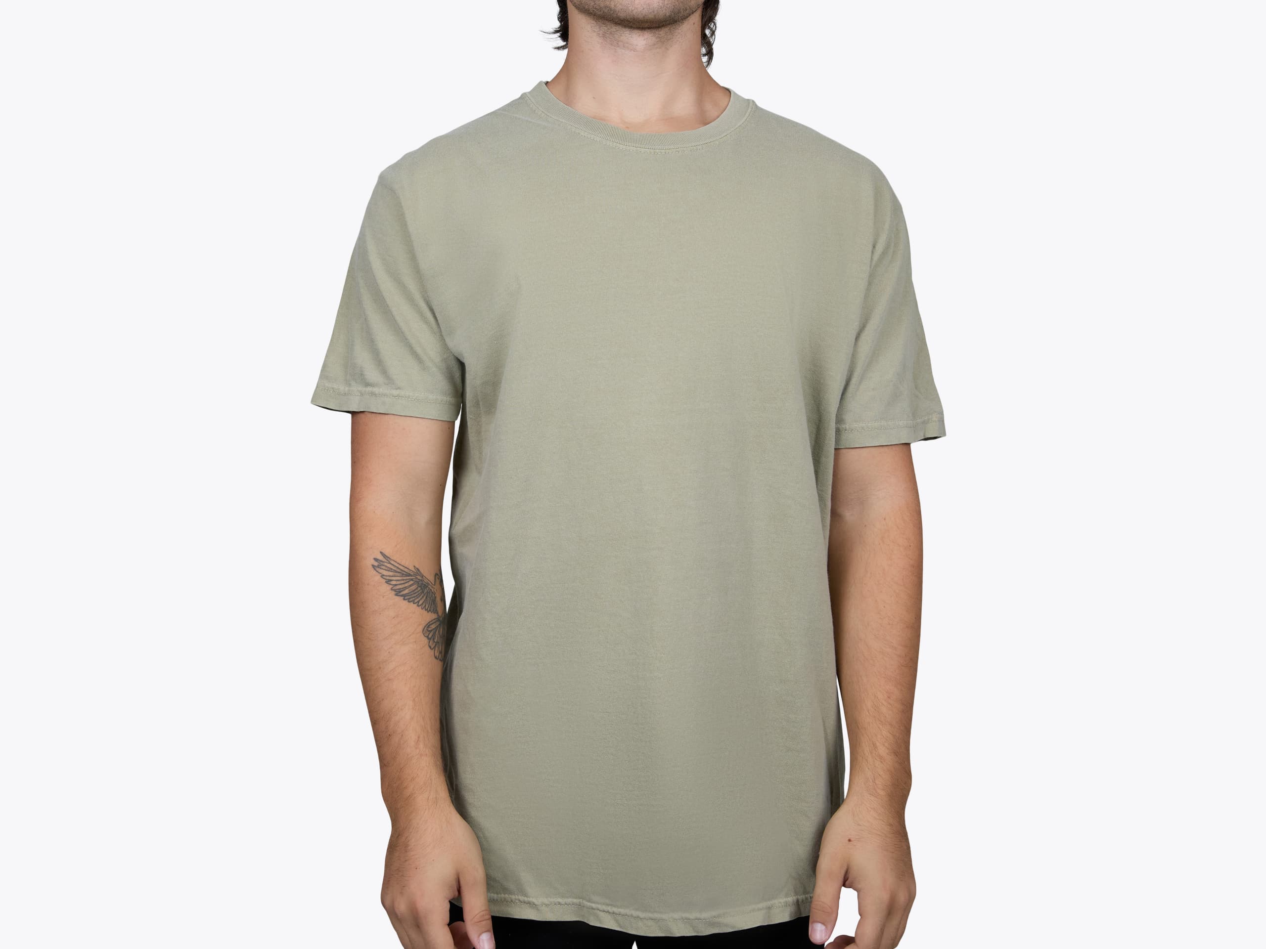 Comfort Colors 1717 Garment-Dyed T-Shirt in Khaki (model:male, size:large, view:front)