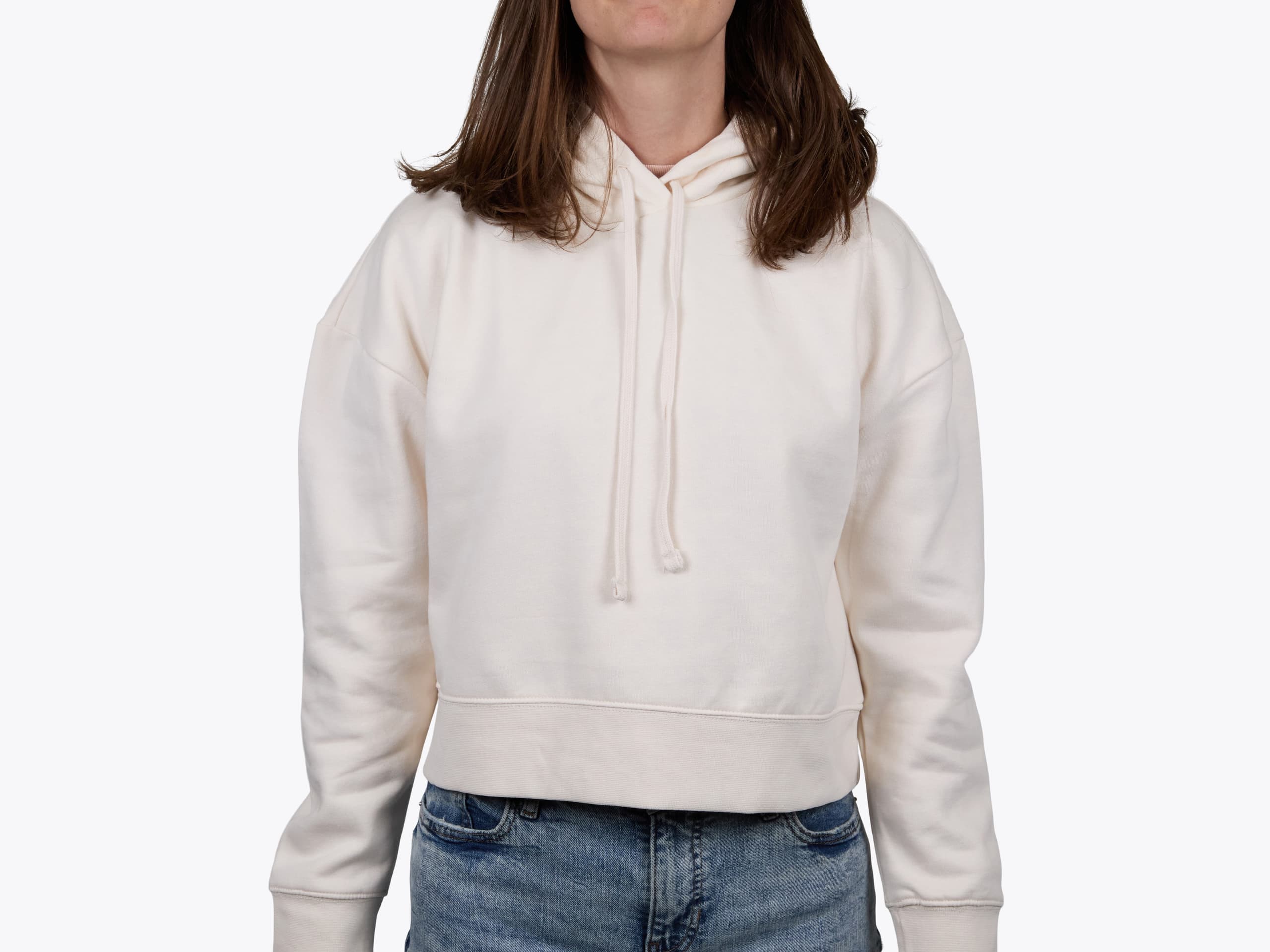 District DT6101 Women’s V.I.T.™ Fleece Hoodie in Gardenia (model:female, size:small, view:front)