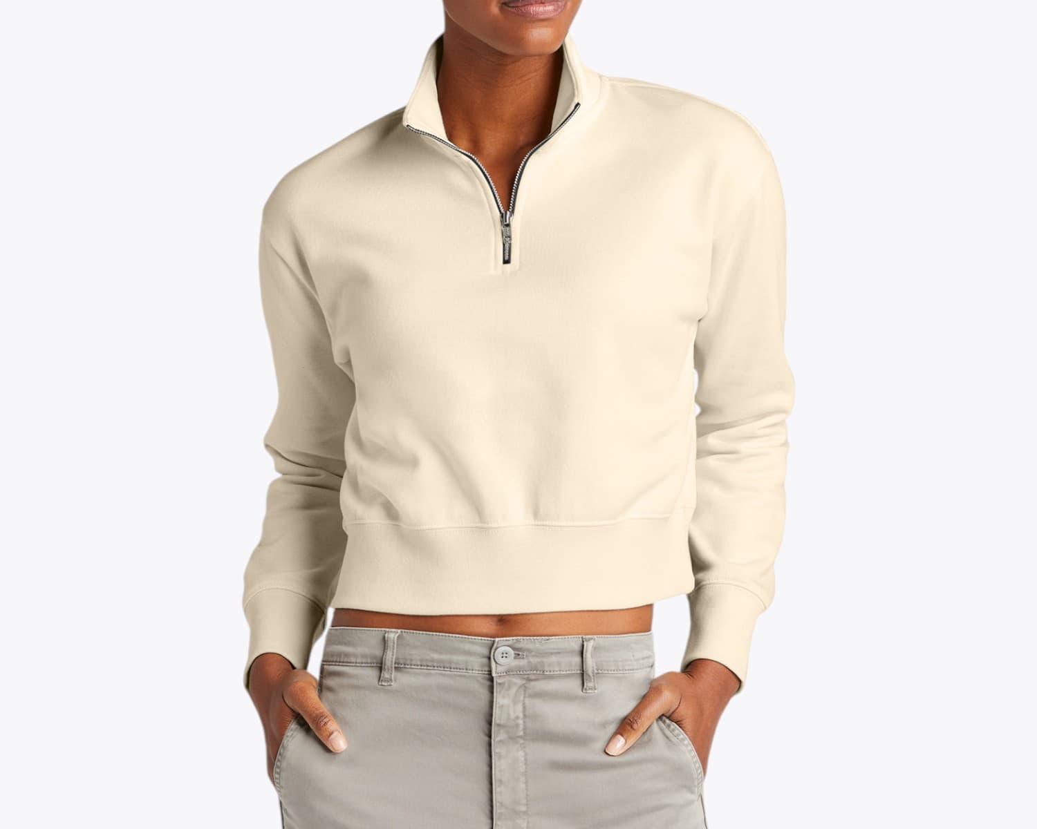 District DT6111 Women’s V.I.T.™ Fleece 1/2-Zip in Gardenia (size:small, view:front)