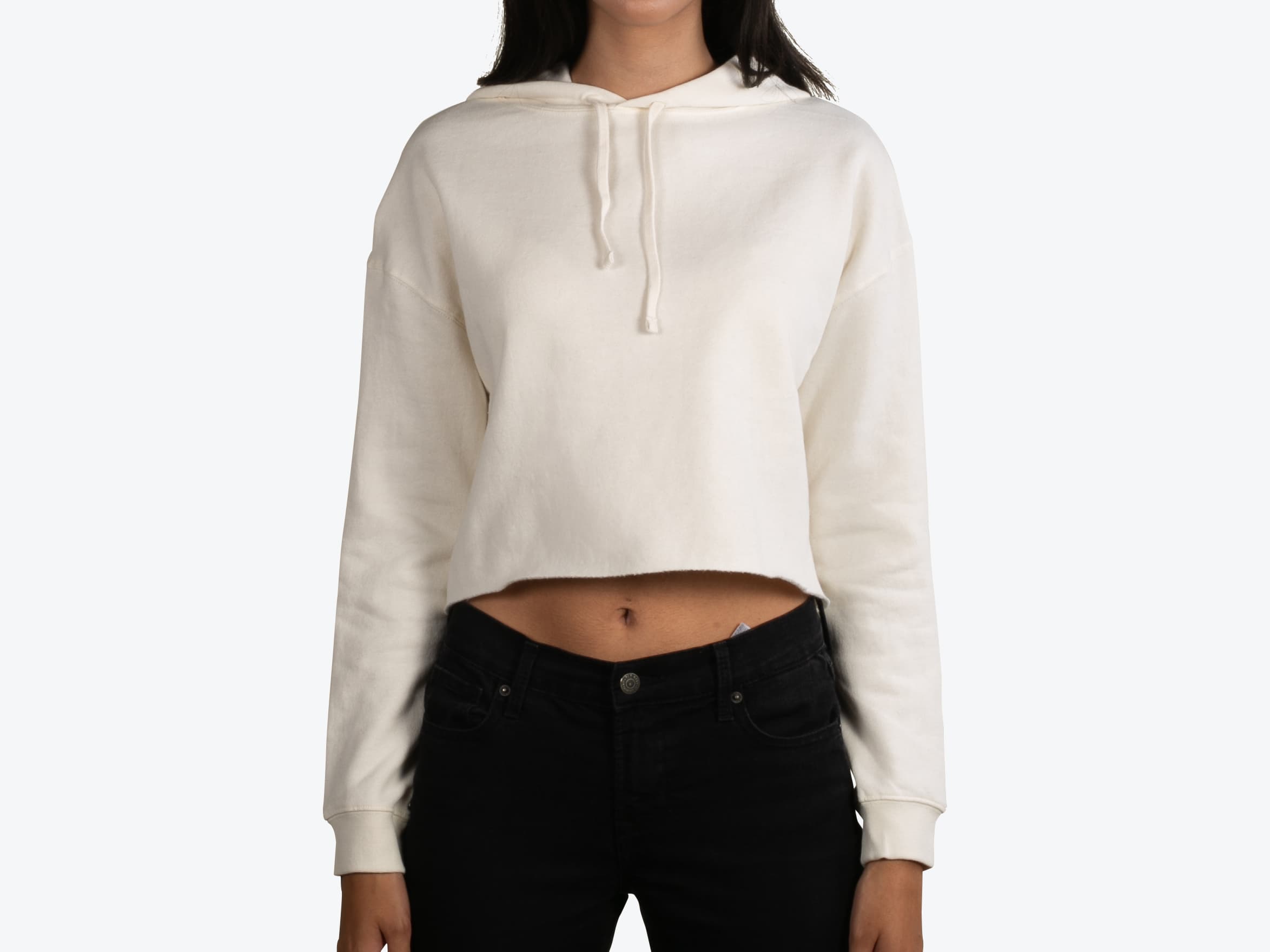 Independent Trading Co AFX64CRP Women's Lightweight Crop Hoodie in Bone (model:female, size:small, view:front)
