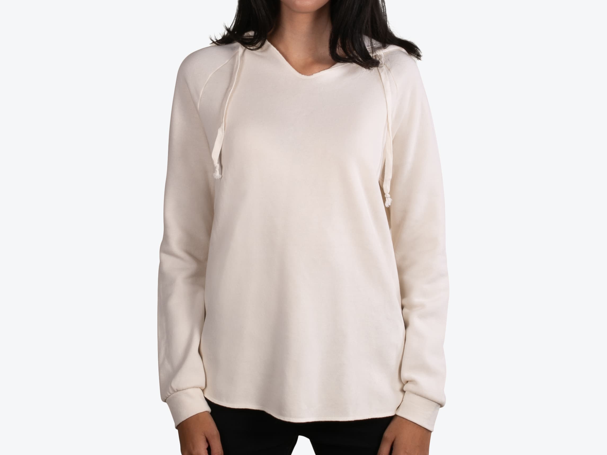 Independent Trading Co PRM2500 Women's California Wave Wash Hoodie in Bone (model:female, size:small, view:front)