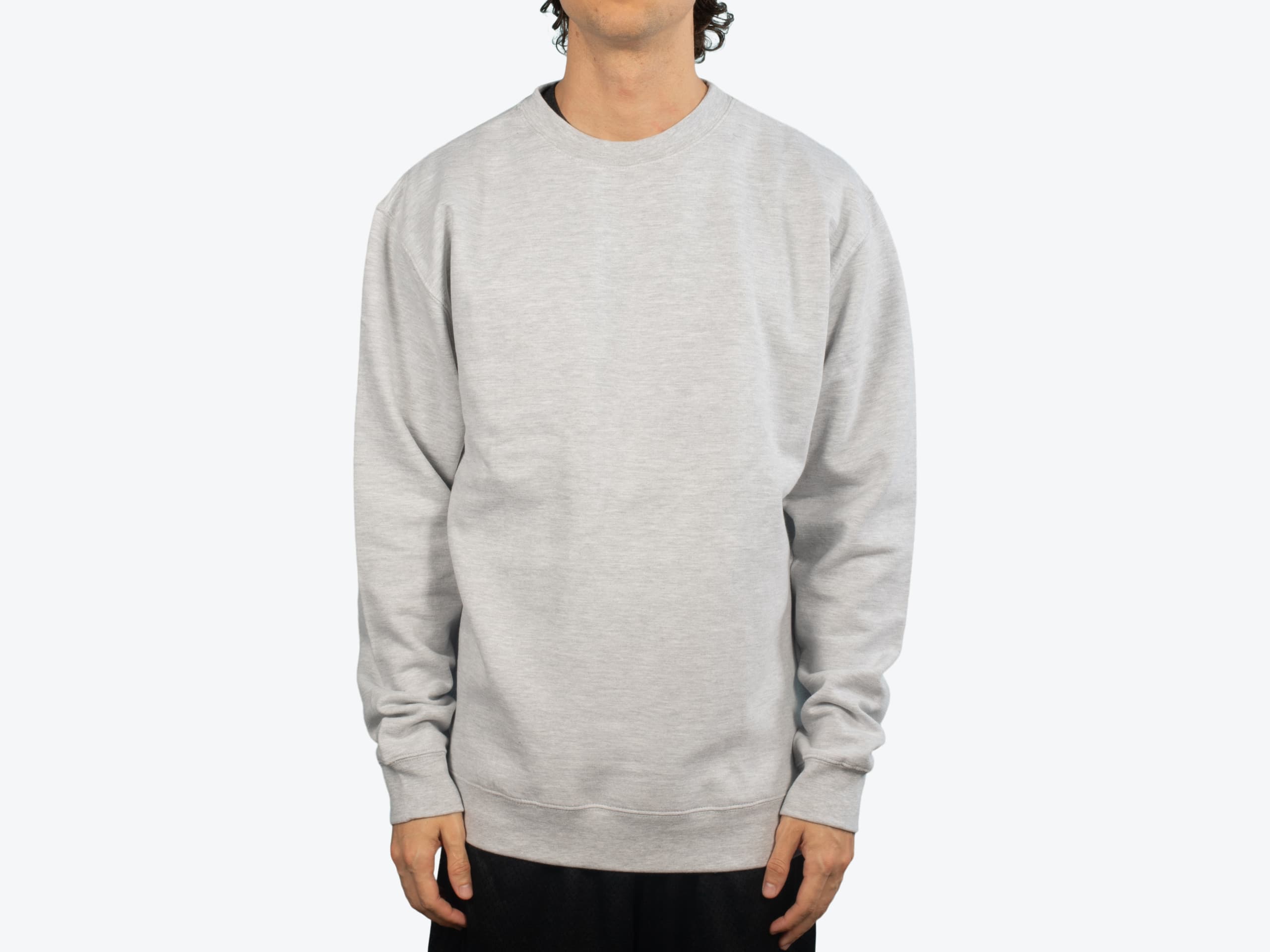 Independent Trading Co SS3000 Mens Crew Pullover Sweatshirt in Grey Heather (model:male, size:large, view:front)