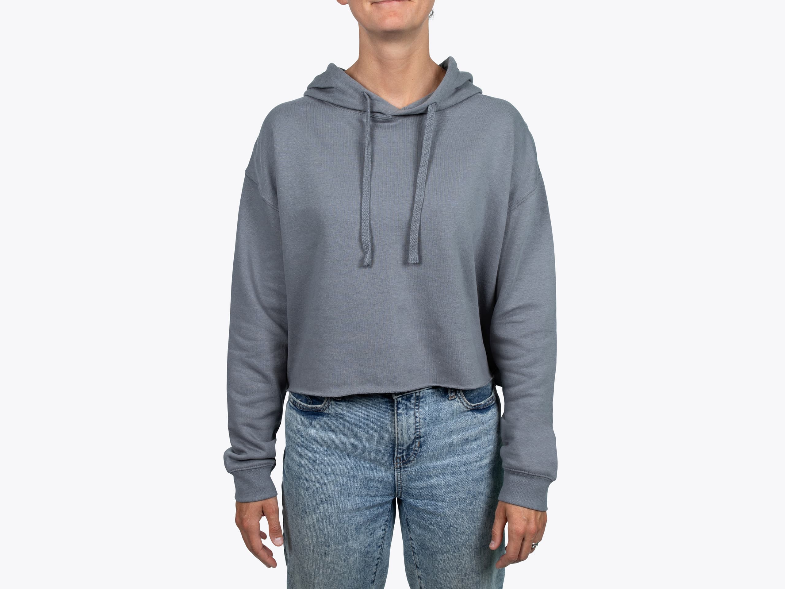 Lane Seven LS12000 Women's Crop Hoodie in Storm (model:female, size:small, view:front)