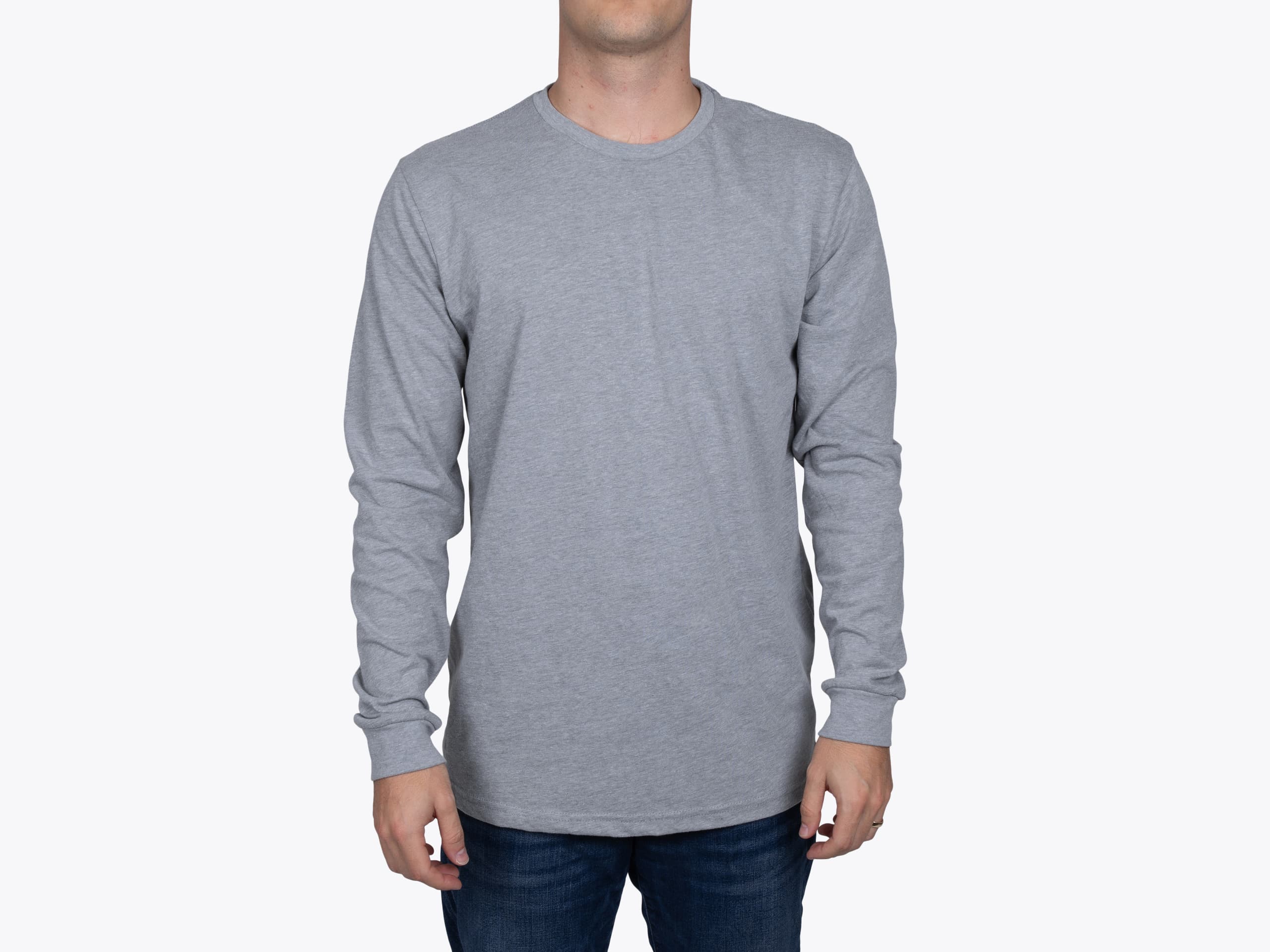 Next Level Apparel 6211 Unisex CVC Long Sleeve Tee in Dark Heather Grey (model:male, size:medium, view:front)
