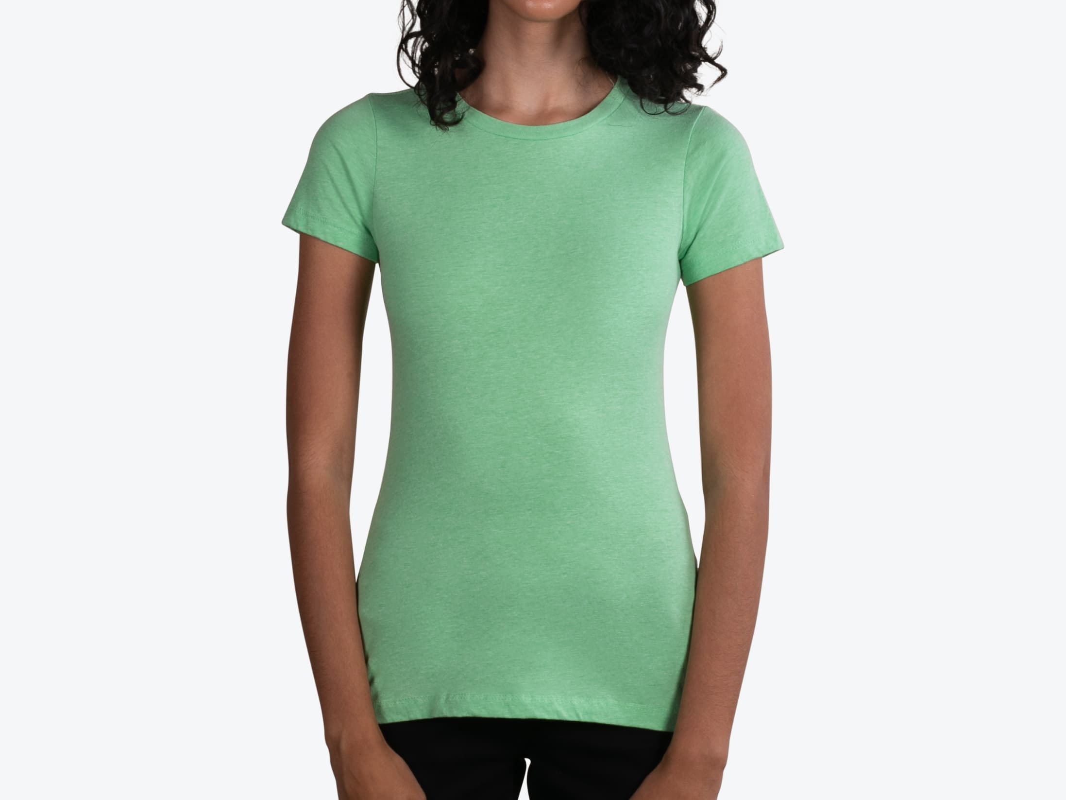 Next Level Apparel 6610 Women's CVC Tee in Apple Green (model:female, size:small, view:front)