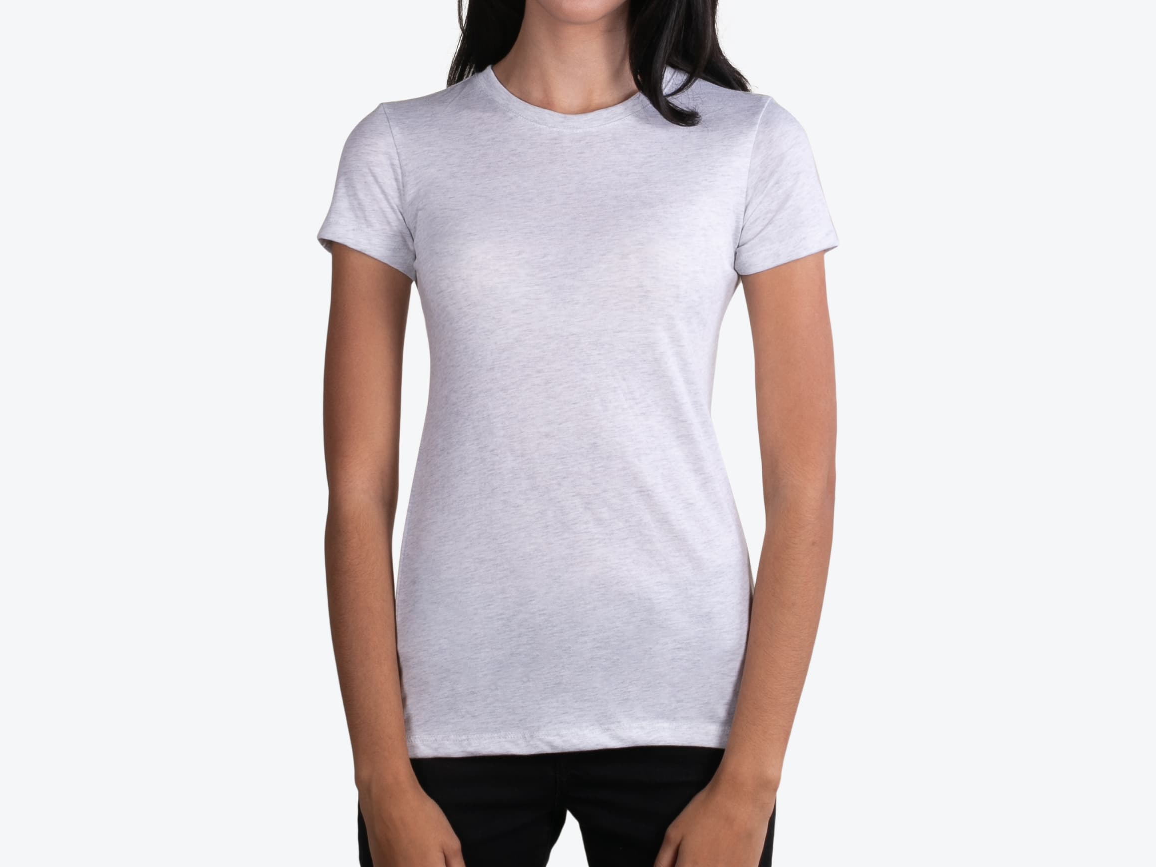 Next Level Apparel 6710 Women's Tri-Blend Crew in Heather White (model:female, size:small, view:front)