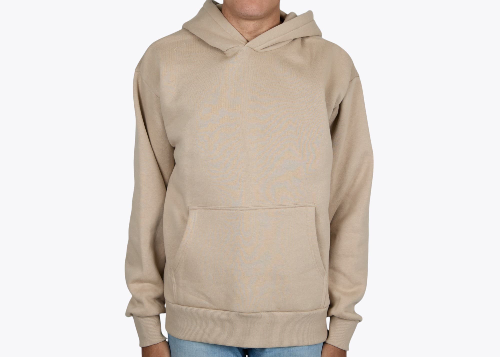 Next Level Apparel 9307 Heavyweight Pullover Hoodie in Tan (model:male, size:medium, view:front)