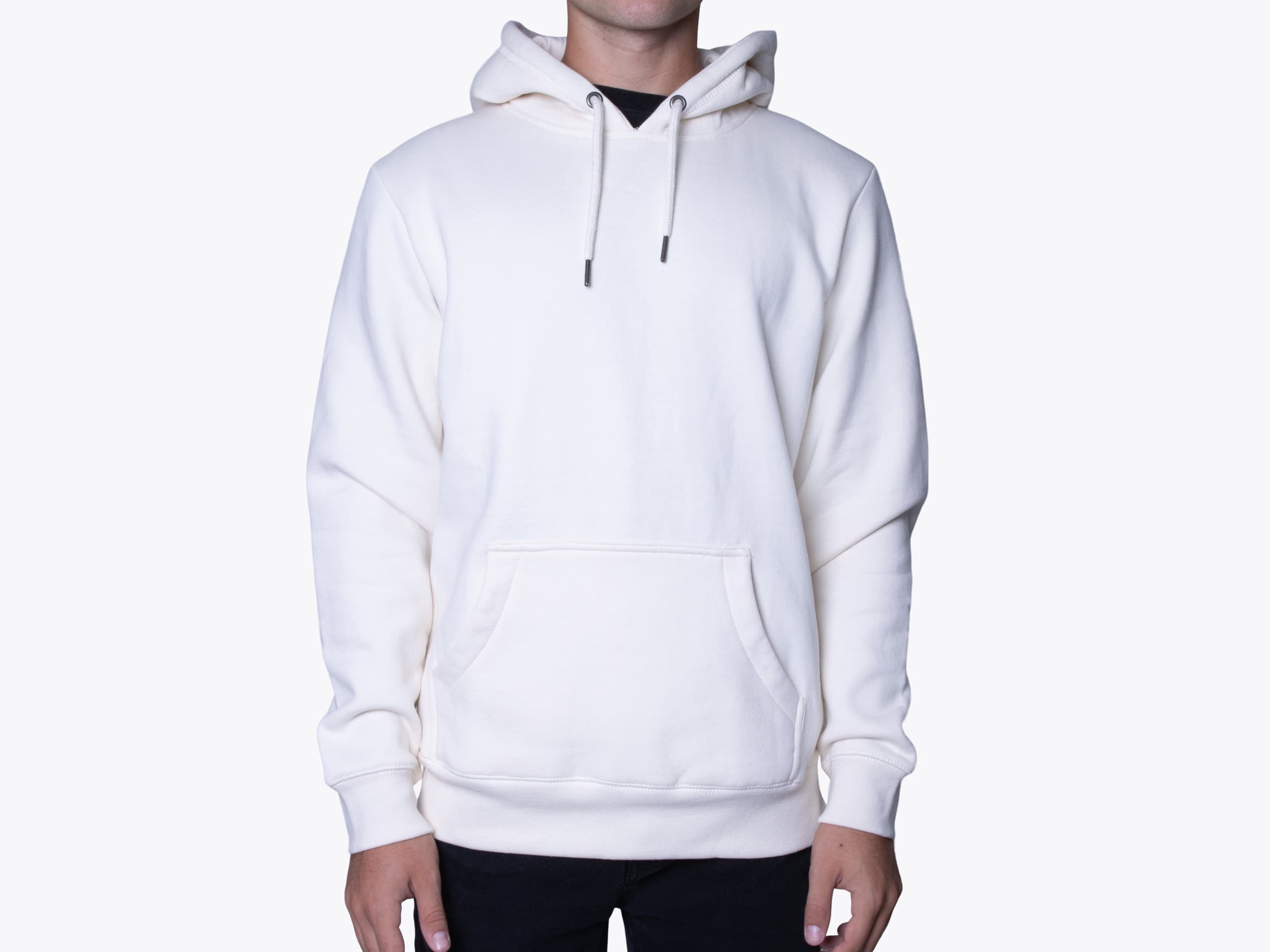Original Favorites HOOD Organic Cotton Hooded Sweatshirt in Natural (model:male, size:medium, view:front)