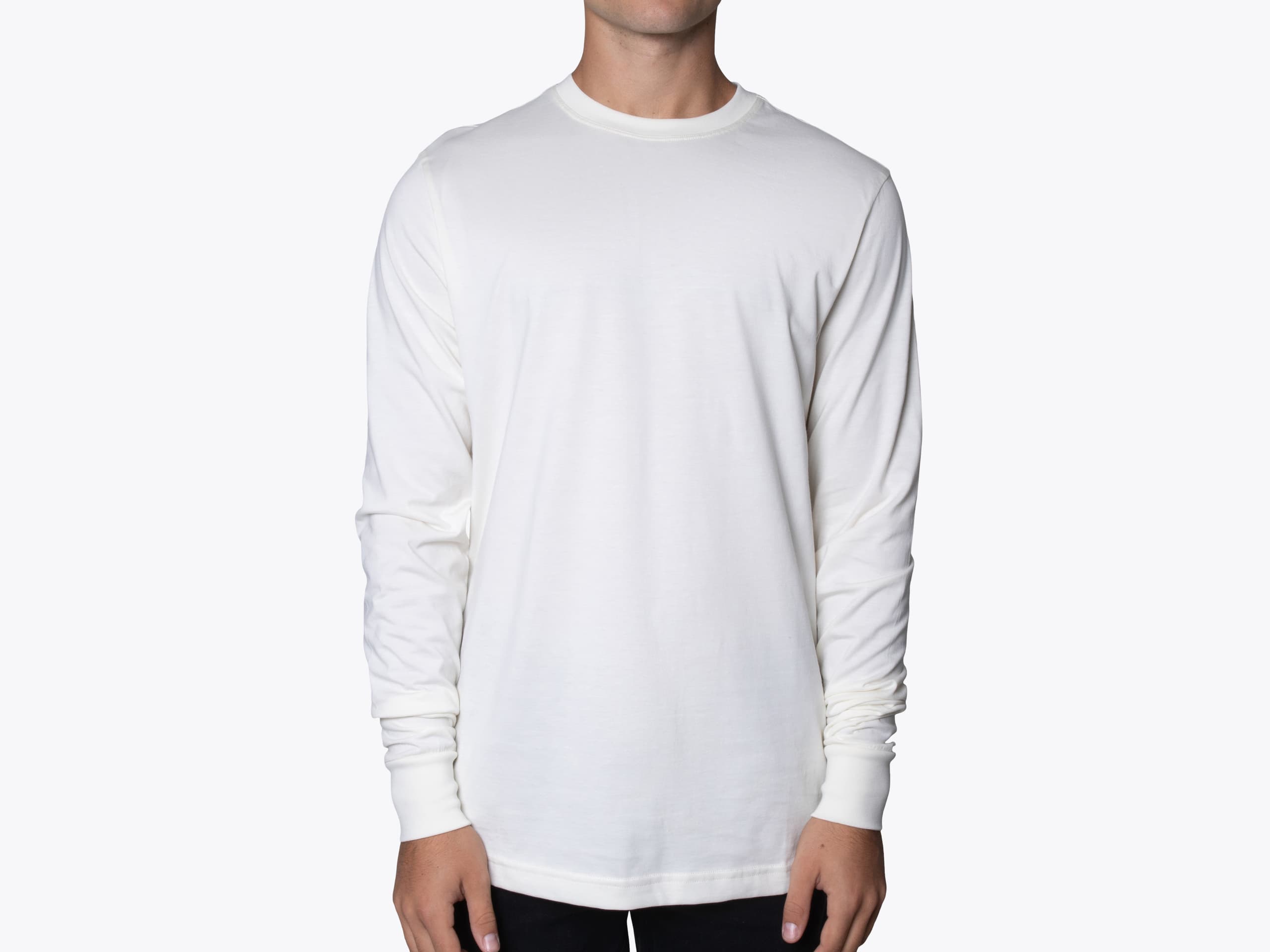 Original Favorites SUPLONG American Grown Supima® 100% Cotton 6oz Long Sleeve T-Shirt in Natural (model:male, size:medium, view:front)