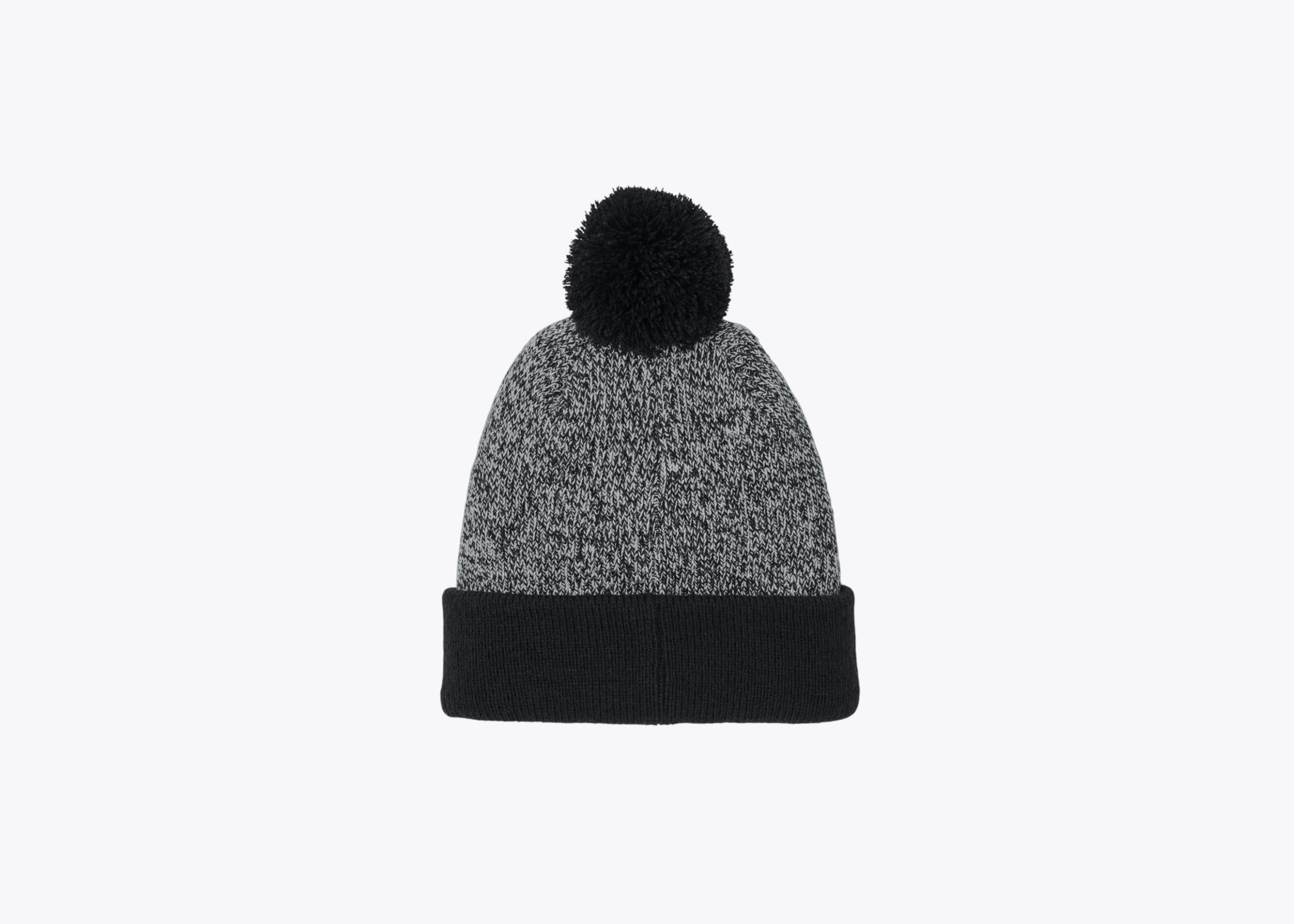 Sport-Tek STC68 Halftime Heather Pom Beanie in Black/Silver (size:one size fits most, view:front)