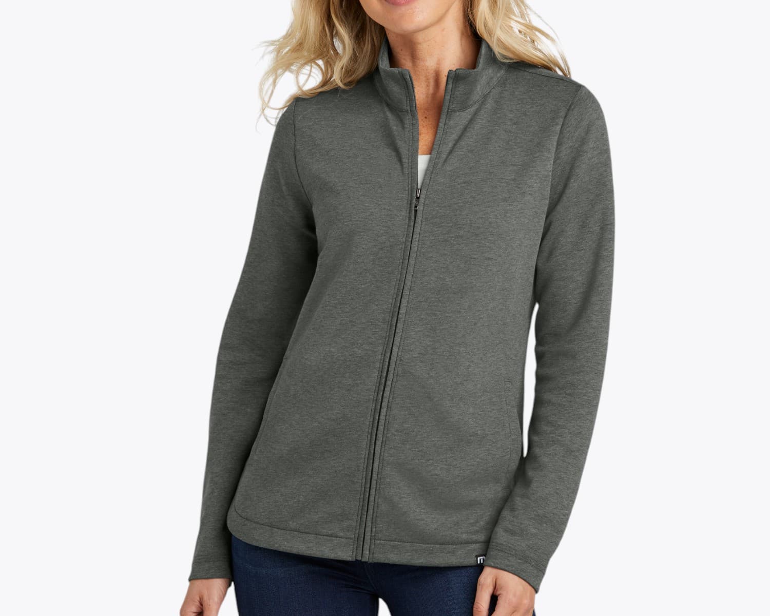 TravisMathew TM1LD001 Women's Coveside Full-Zip in Dark Grey Heather (size:small, view:front)