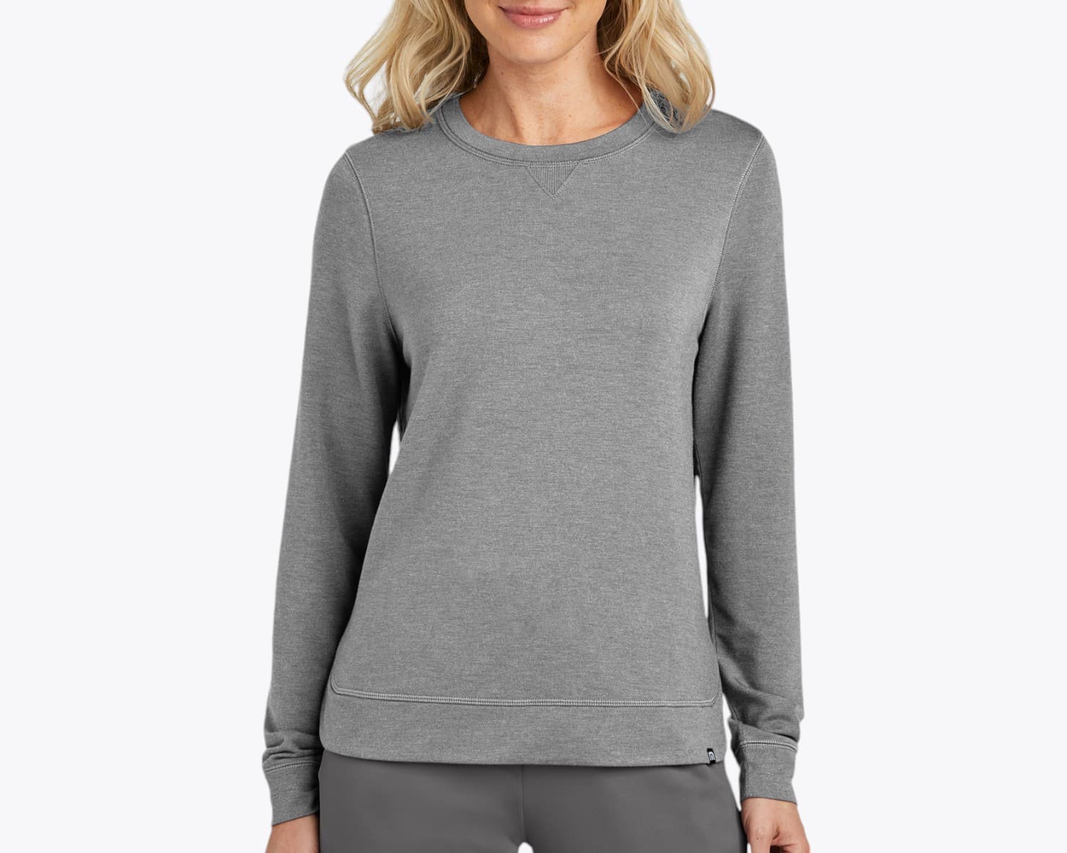 TravisMathew TM1LD003 Women's Long Weekend Crew in Light Grey Heather (size:medium, view:front)