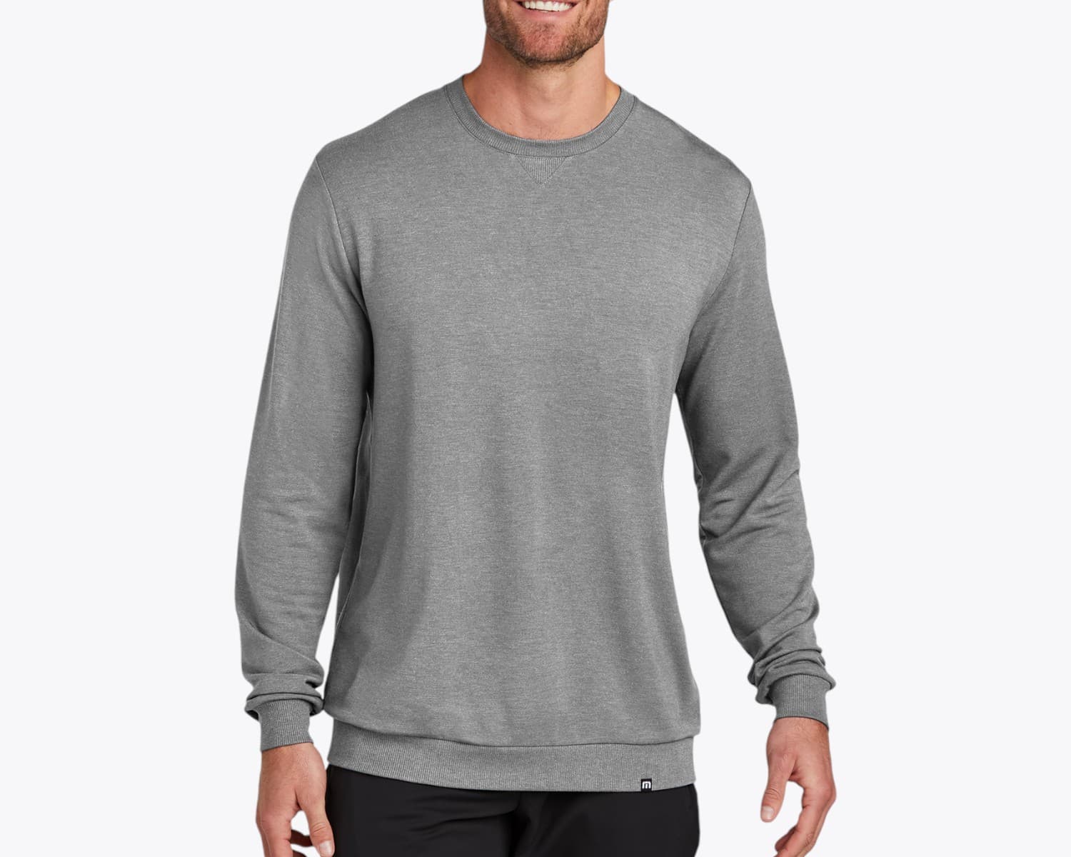TravisMathew TM1MZ342 Long Weekend Crew in Light Grey Heather (size:large, view:front)